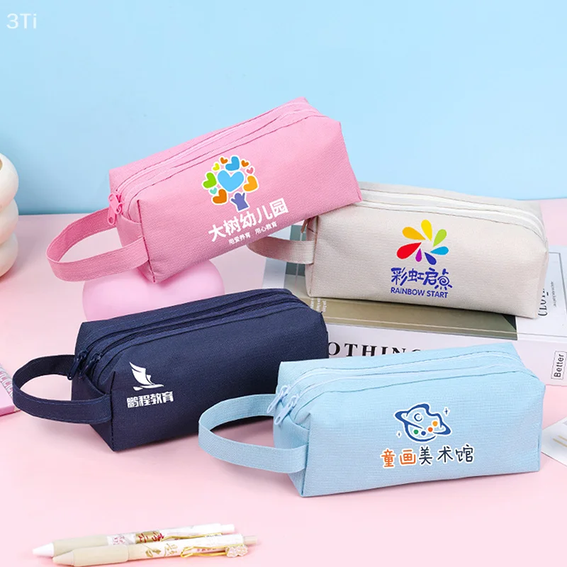 Органайзер для карандашей с двойной молнией; Однотонный футляр для школьных принадлежностей большой емкости