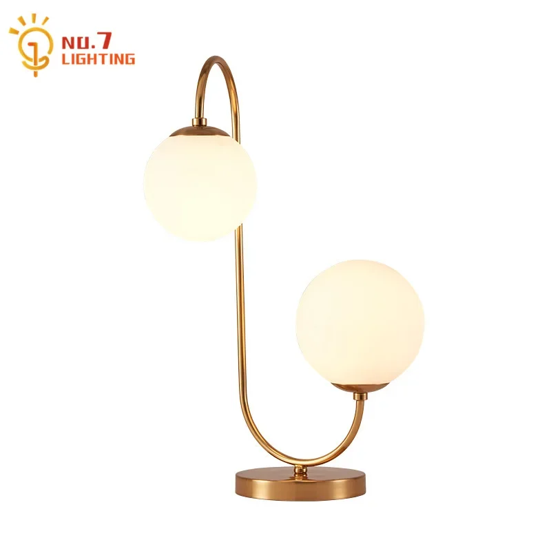 

Modern Double Head Glass Desk Lights Gold Lusre Art Decor Salon Led Table Lamp Hotel Living Room Bedroom Bedside Study Reading