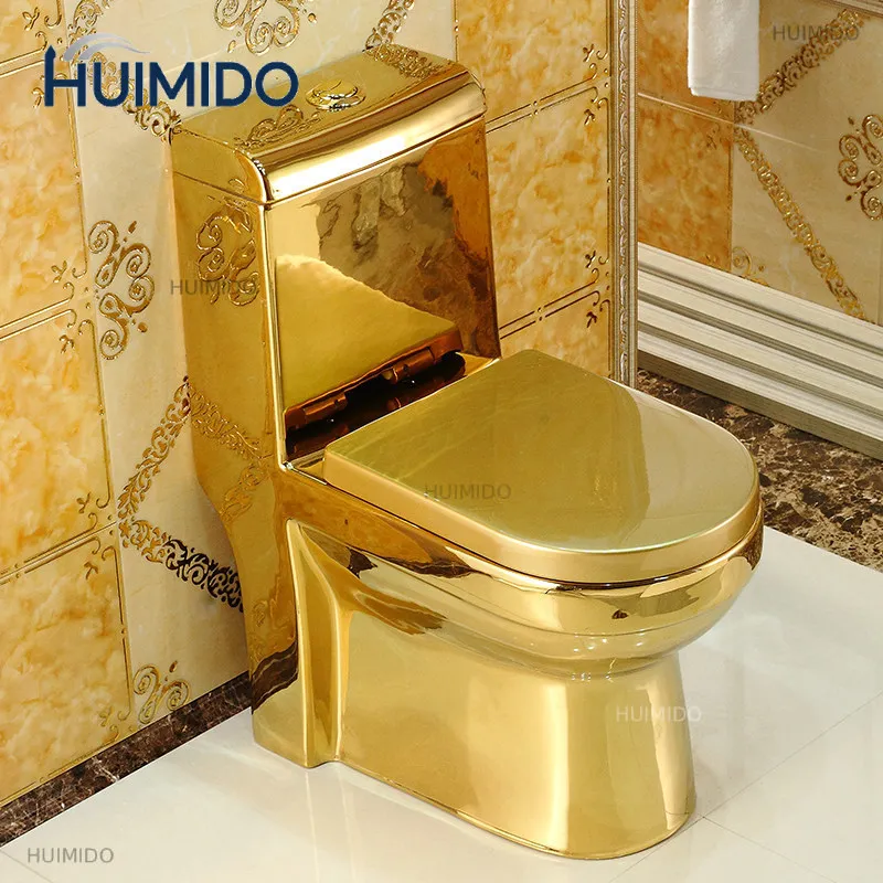 Genuine local tyrant gold toilet KTV hotel pumping gold toilet colored siphon ceramic water-saving toilet