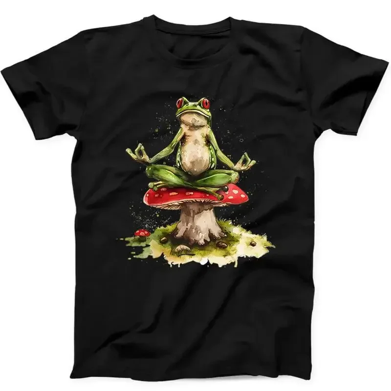 Yoga Frog Watercolor Mushroom Best Seller Funny Gift Tee Black T Shirt 305