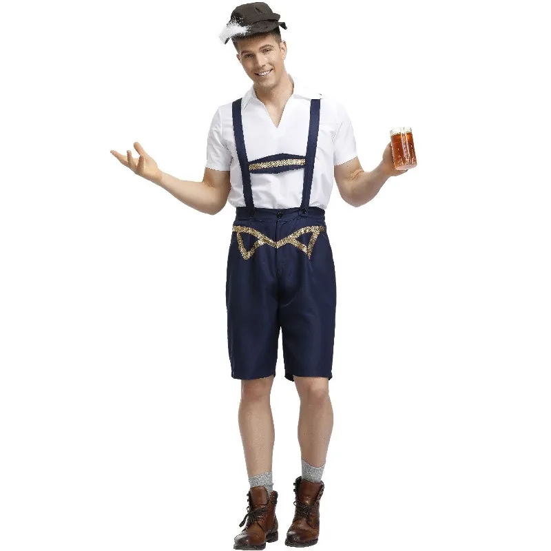 Men Oktoberfest Suspender Shorts Sequin Decor Bavarian Lederhosen for Festival Cosplay Party Wear