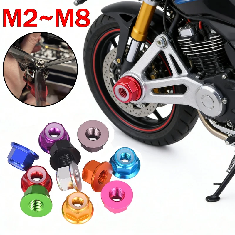10Pcs Anodized Colourful Aluminum Flange Nylon Lock Nuts Self-locking for RC FPV Racing Drone Locknut M2 M2.5 M3 M4 M5 M6 M8