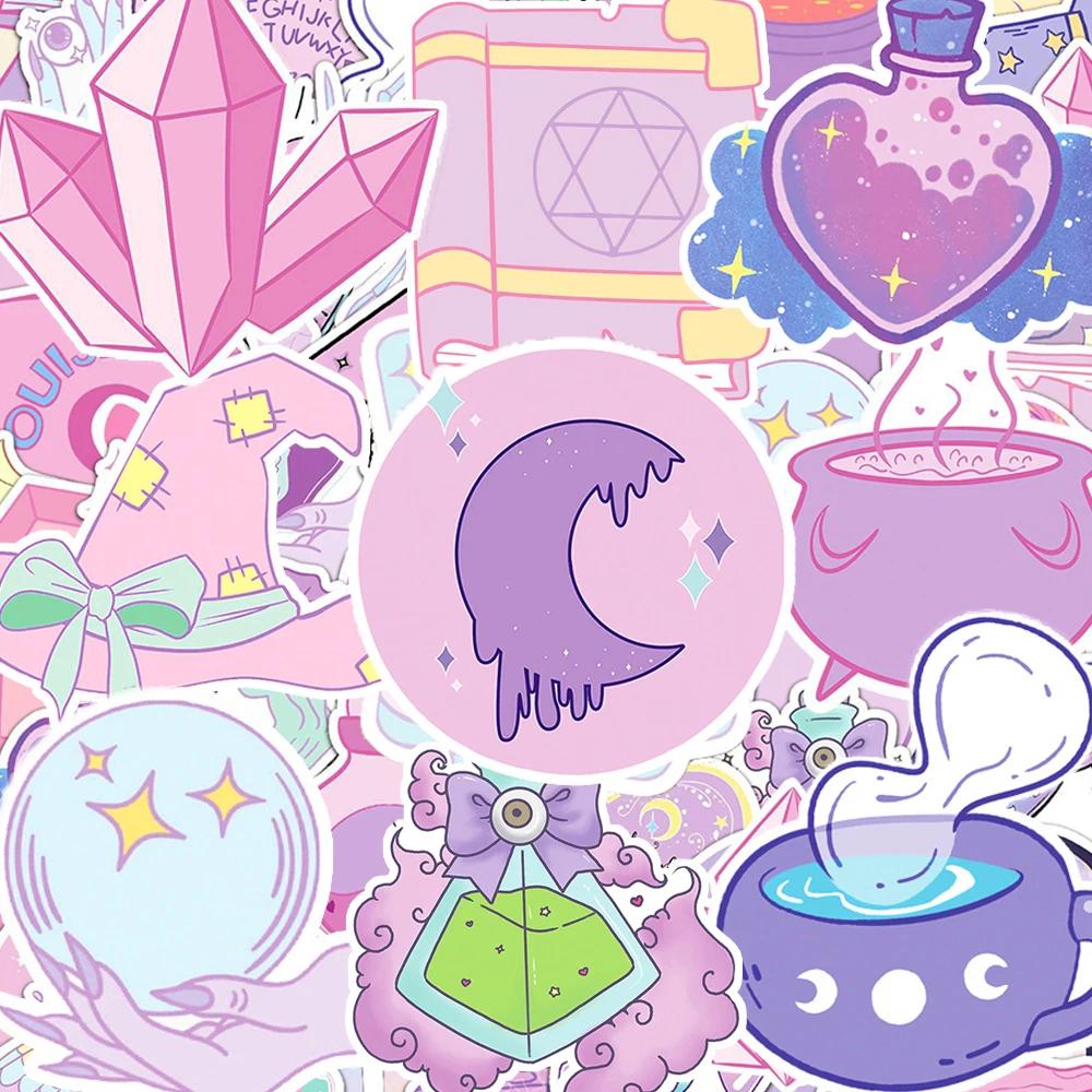 

10/30/50pcs Cartoon Pink Magic Witch Aesthetic Stickers Gothic Potion Bottle Decals DIY Phone Suitcase Laptop Cute Sticker Pack