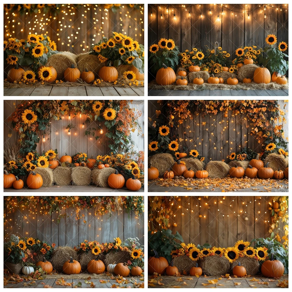 

Autumn Plank Wall Pumpkin Sunflower Harvest Theme Background Autumn Party Decoration Photography Studio Supplies