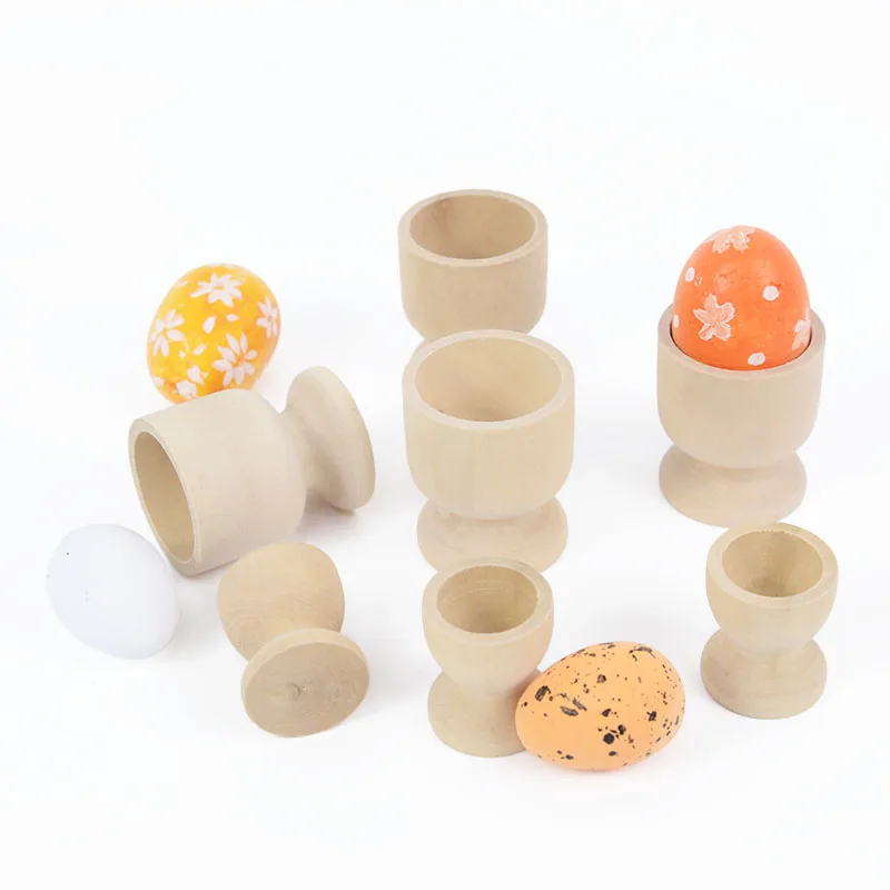 5pcs Wooden Egg Cup Holder Egg Painted Display Stander Boiled Eggs Container Kitchen Supplies Happy Easter Decorations