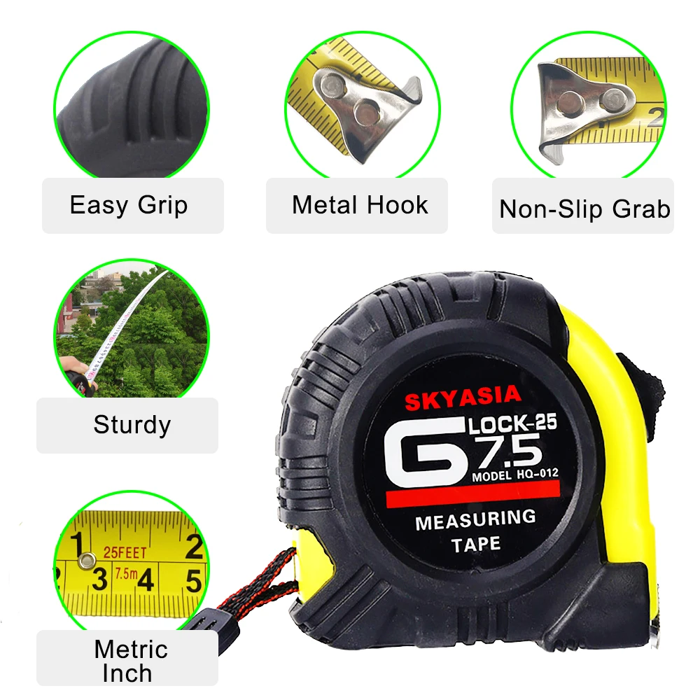 Retractable Steel Tape Measure Metric Inch Portable 7.5m Rubber Measuring Tape Ruler Measure Distance Measuring Tool