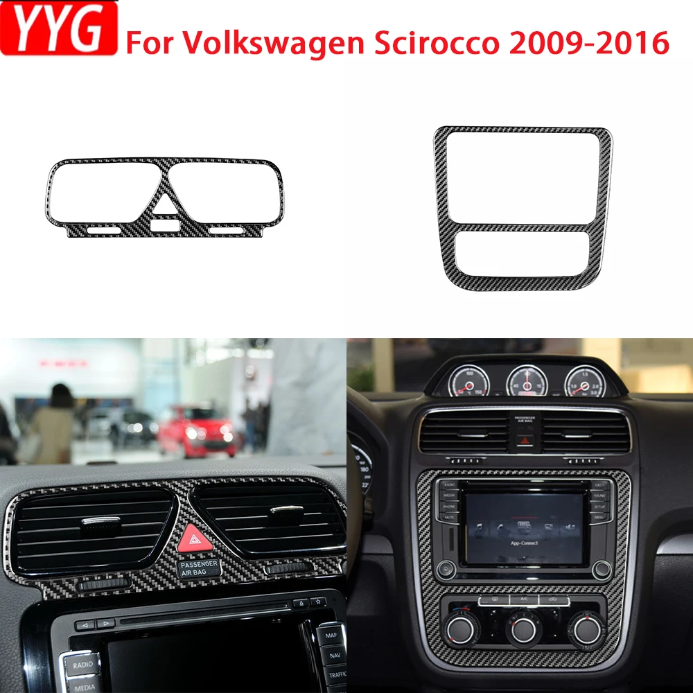 Real Soft Carbon Fiber For Volkswagen Scirocco 2009-2016 LHD RHD Car Central Control CD AC Outlet Decoration Sticker