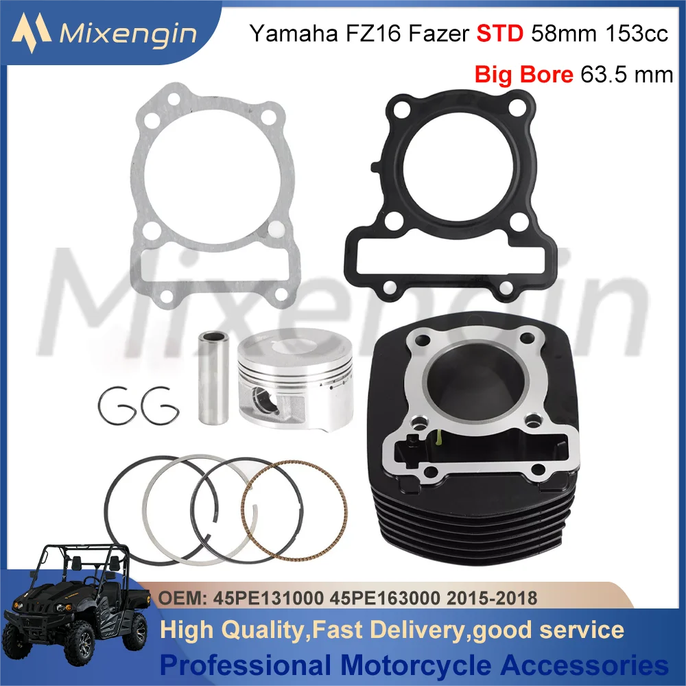 

STD 58mm Big Bore 63.5mm Cylinder Barrel Piston Gasket Rebuild Overhaul Kit For Yamaha FZ-16 45PE131000 2015-2018 Engine Parts