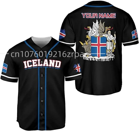 2024 Summer New Customized Iceland Baseball Jersey 3D Printed Men\'s and Women\'s Casual Fashion Street Baseball Shirt