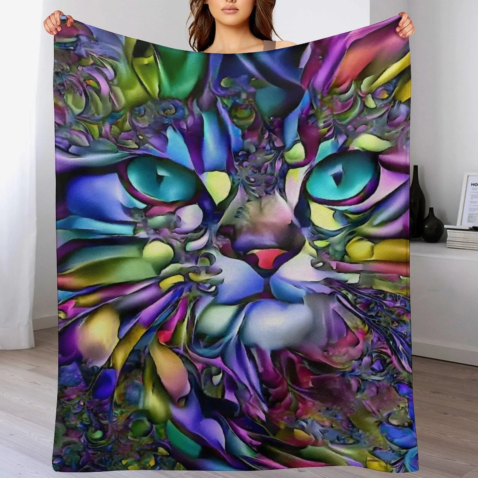 Andyna Pacific, gat, cat, chat kitty, lea roche paintings Throw Blanket