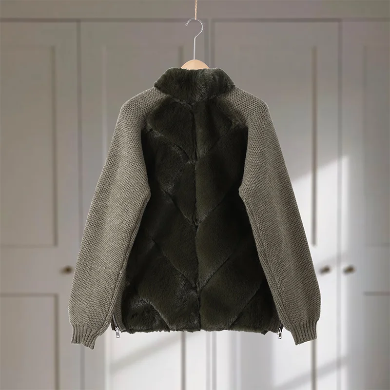 

Women Elegant Artificial Fur Patchwork Coat Vintage Mature Lady Thick Warm Jacket 2025 New Autumn Winter Casual Commute Clothes