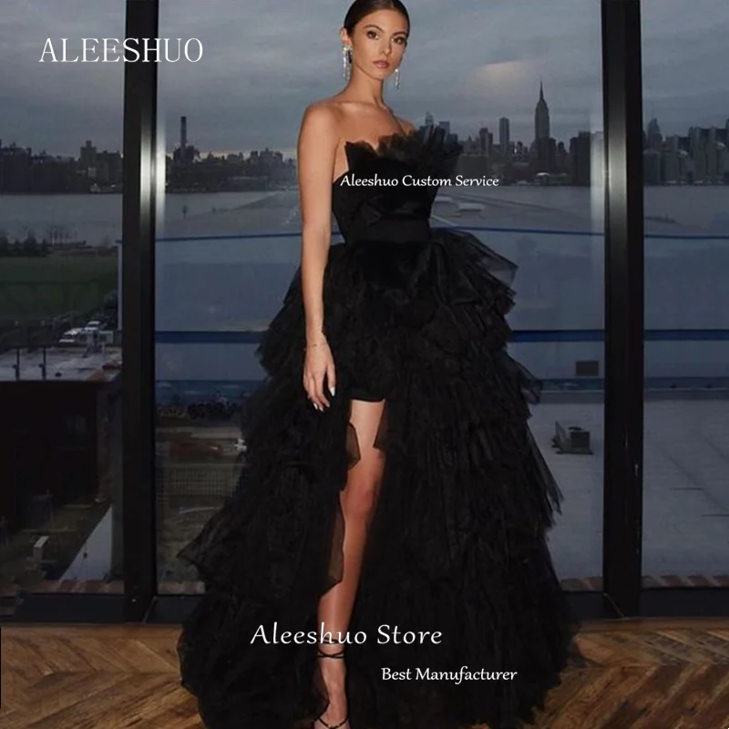 Aleeshuo elegante schwarze A-Linie formelle Ballkleid starpless ärmellose Abendkleid hohe Seite Schlitz Arabien Party kleider Dubai