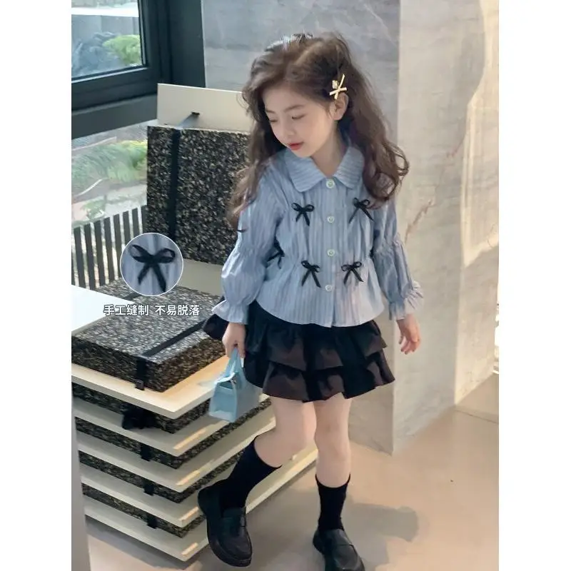 Children's Clothing New Style 2 Piece Shirt And Pleated Skirt Set Cotton Polyester Blend Girls Spring Autumn Fashionable Trendy
