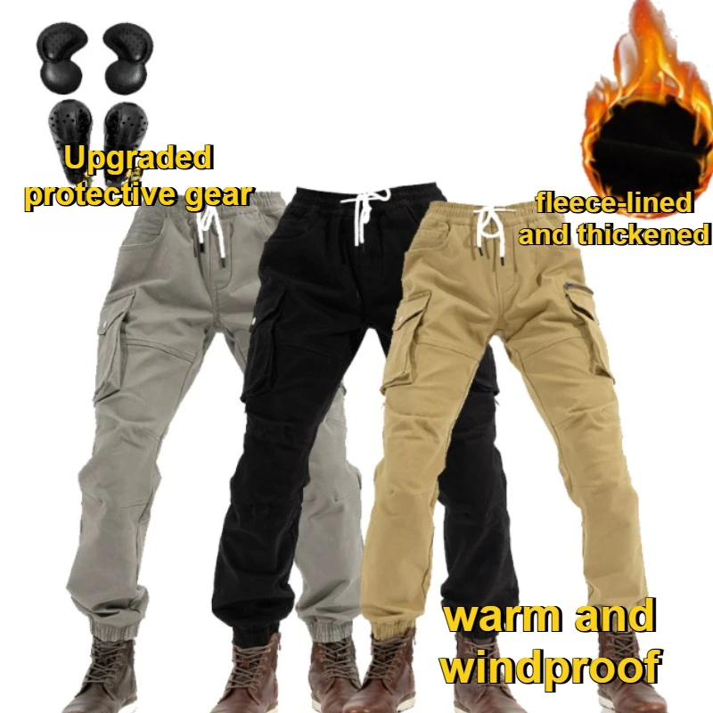 

Winter Motorcycle Pants Men Thick Warm Riding Trousers Cargo Big Pockets Soft Elastic for Outdoor Cycling 코미네