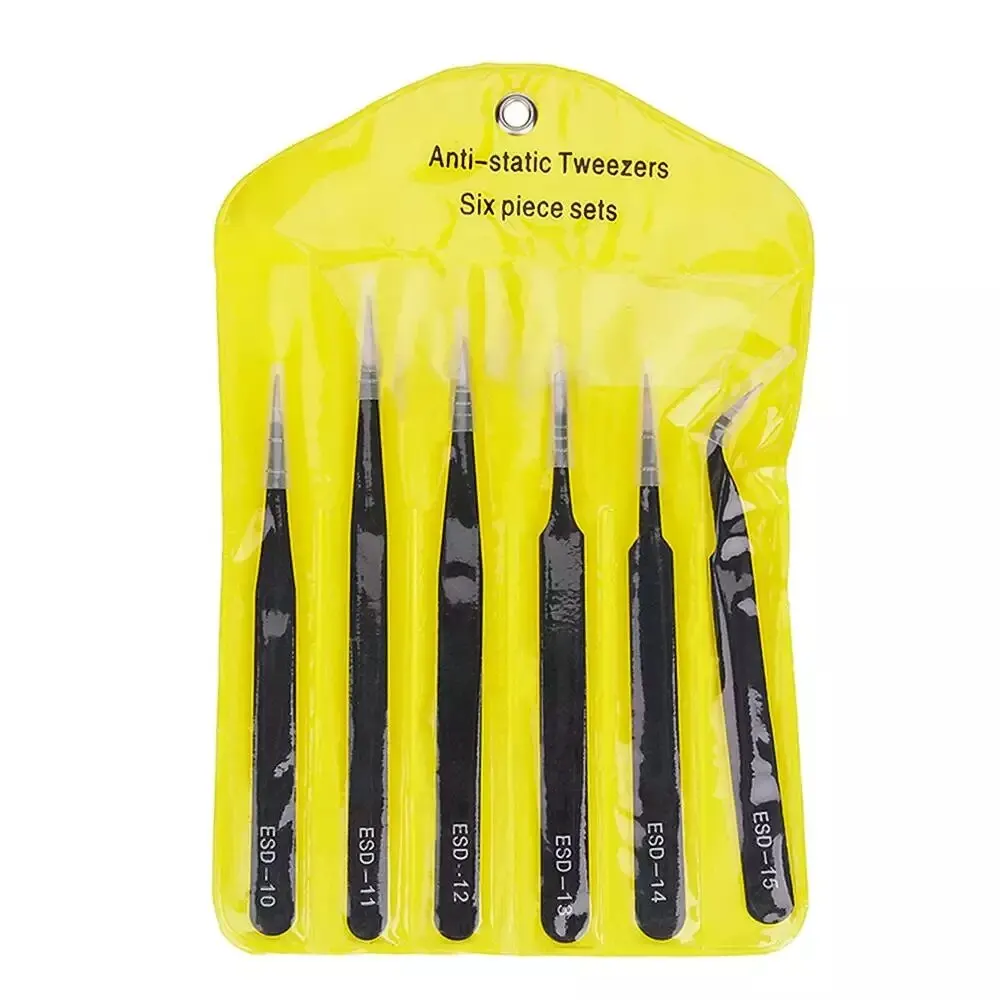 Antistatic Stainless Steel Tweezers 6 PCS Precision Maintenance Industrial Repair Curved Tool Home Work Model Making Hand Tools