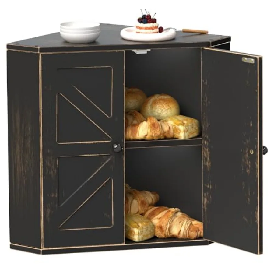

Corner Bread Box for Kitchen Countertop, Storage Container for Homemade Bread, Double Layer BreadBox, Large Capacity Bread Stor