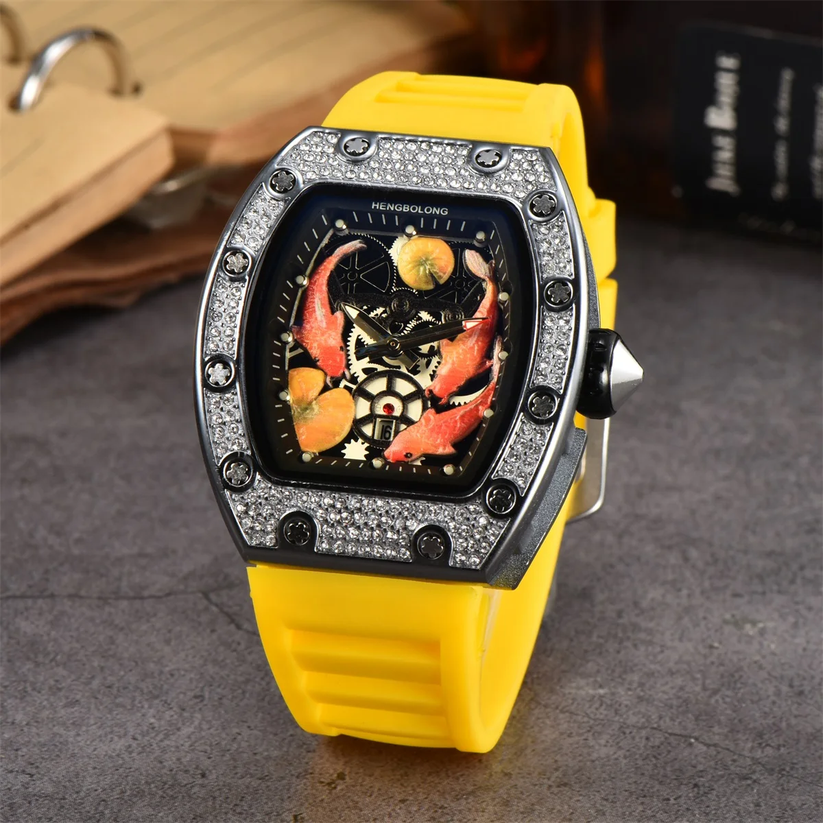 Diamond Barrel shaped colorful Three carp Multifunction functional Watch Silver quartz Watch Waterproof wholesale