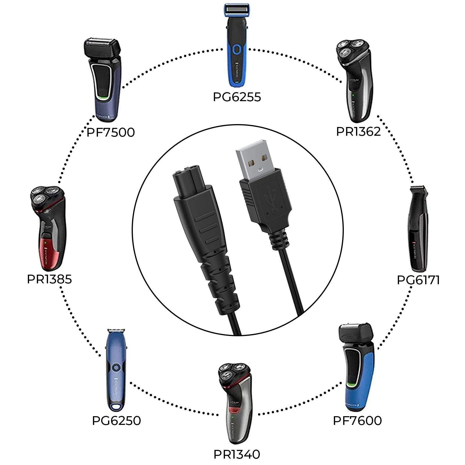 5V 1A Charging Cable For Remington Shaver HC5870 HC4250 PF7500 PF7600 PG6250 PG6255 PG6170 PG6171 XF8550 XF8700 XR1400 XR1430