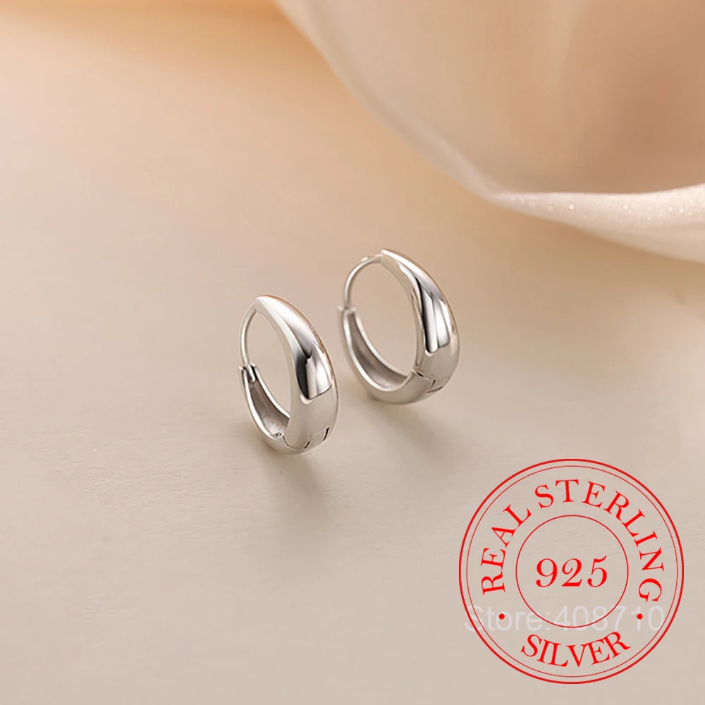 

925 Sterling Silver Simple Geometric Hoop Earrings For Woman Christmas Gifts Piercing Jewelry Aretes De Mujer Party Gifts