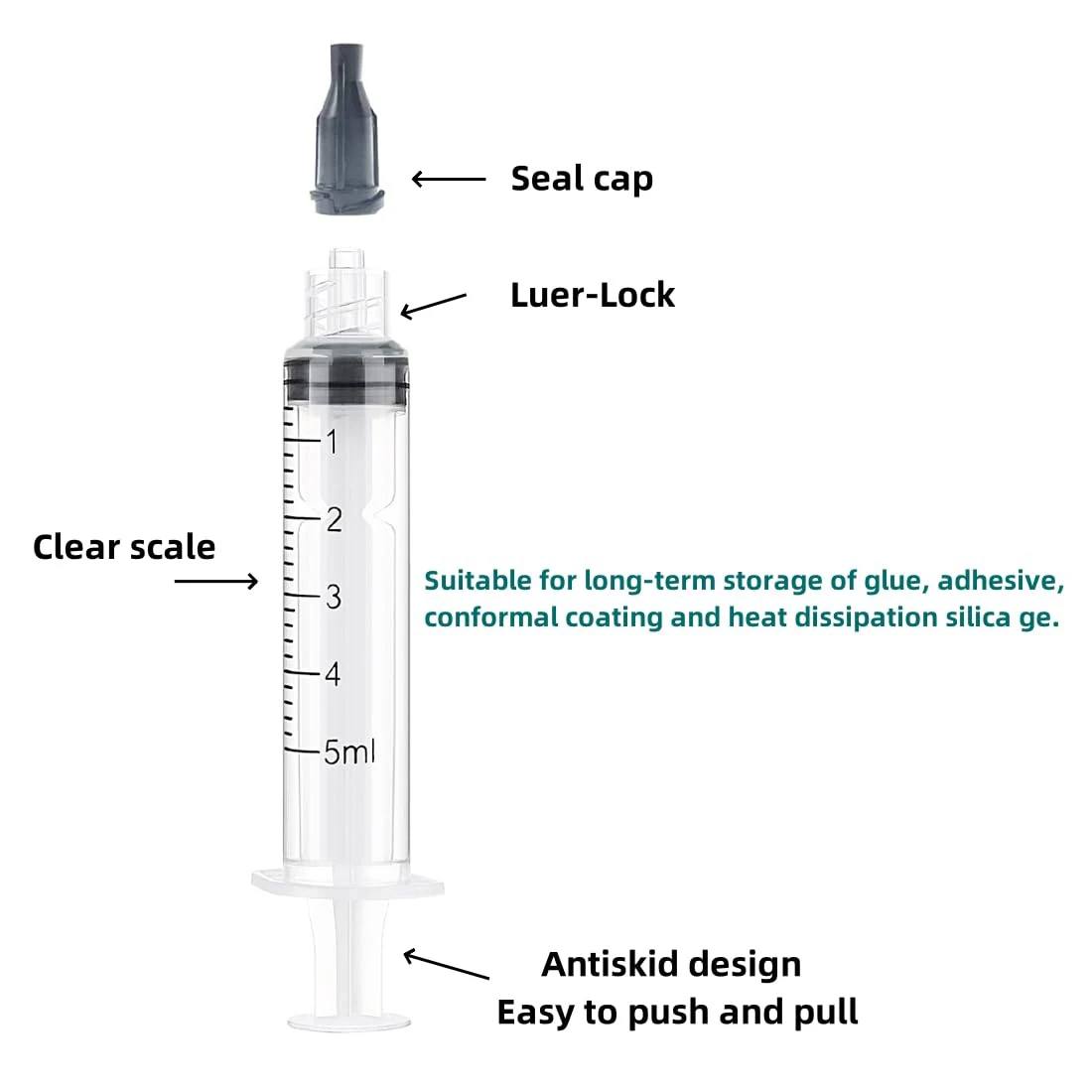 5ml 100PCS Luer Lock Syringe With Cap Individually Sealed Suitable for Feeding Pets,Liquid Dispensing Tools, Lab Measuring