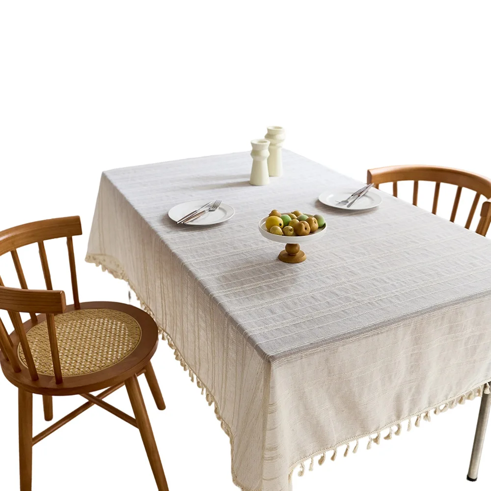 

Yjq French cream style tablecloth cotton and linen style high-end line fringed coffee table cover