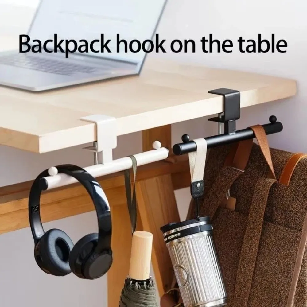 New Adjustable Desk Hook Rounded Corner Easy Install Backpack Holder No-Drill Carbon Steel Multipurpose Hook Office Supplies