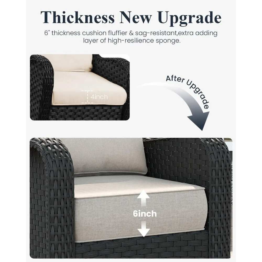 Set di mobili da esterno in rattan da 10 pezzi, incluso un set di mobili da giardino con schienale alto, una sedia a dondolo girevole e un tavolo da camino