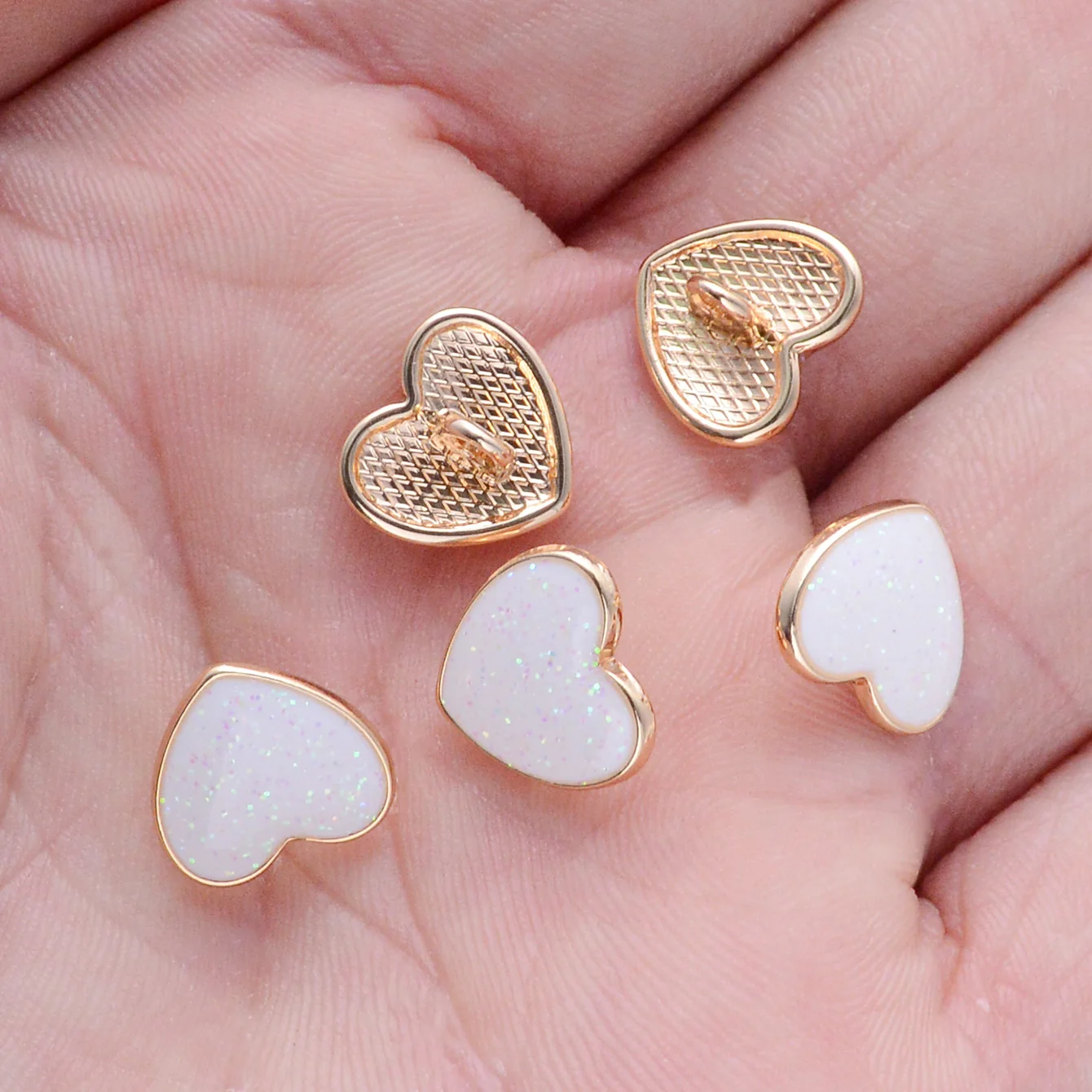 10pcs 10/12mm Cute White Heart Bottom Gold Buttons DIY Sewing Craft For Cardigan Shirts Hearts Buttons Dress Decor