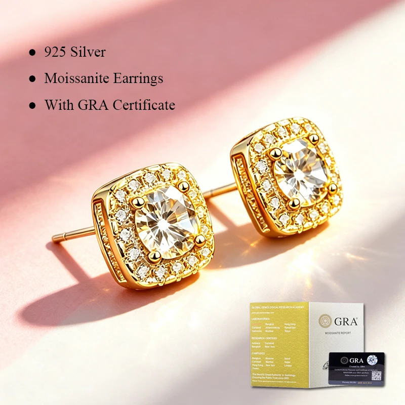 

Elegant Design 0.3~2.0ct Moissanite Earrings Pass Diamond Tester 925 silver with GRA Certificate Fashionable Wedding Gift