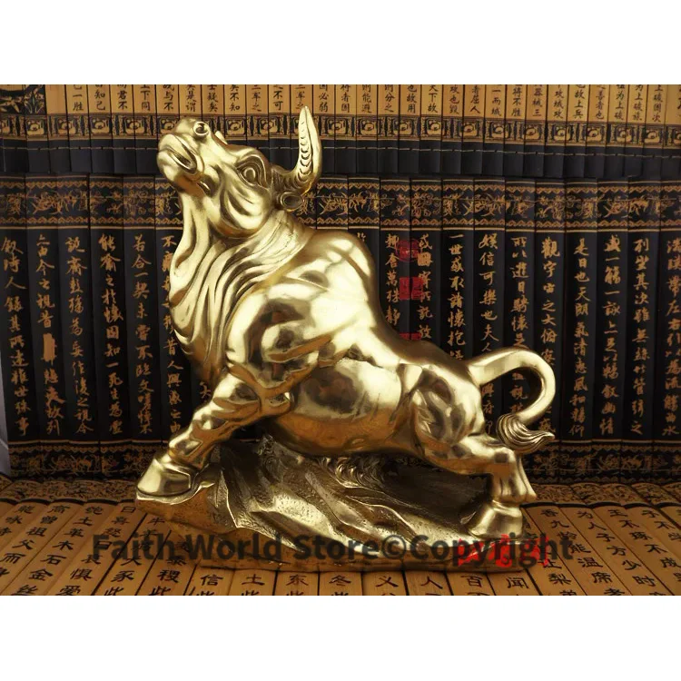 28CM #office Home Room shop bring wealth TOP COOL Mascot Talisman decorative ART Copper GOLD Taurus cattle Sculpture statue