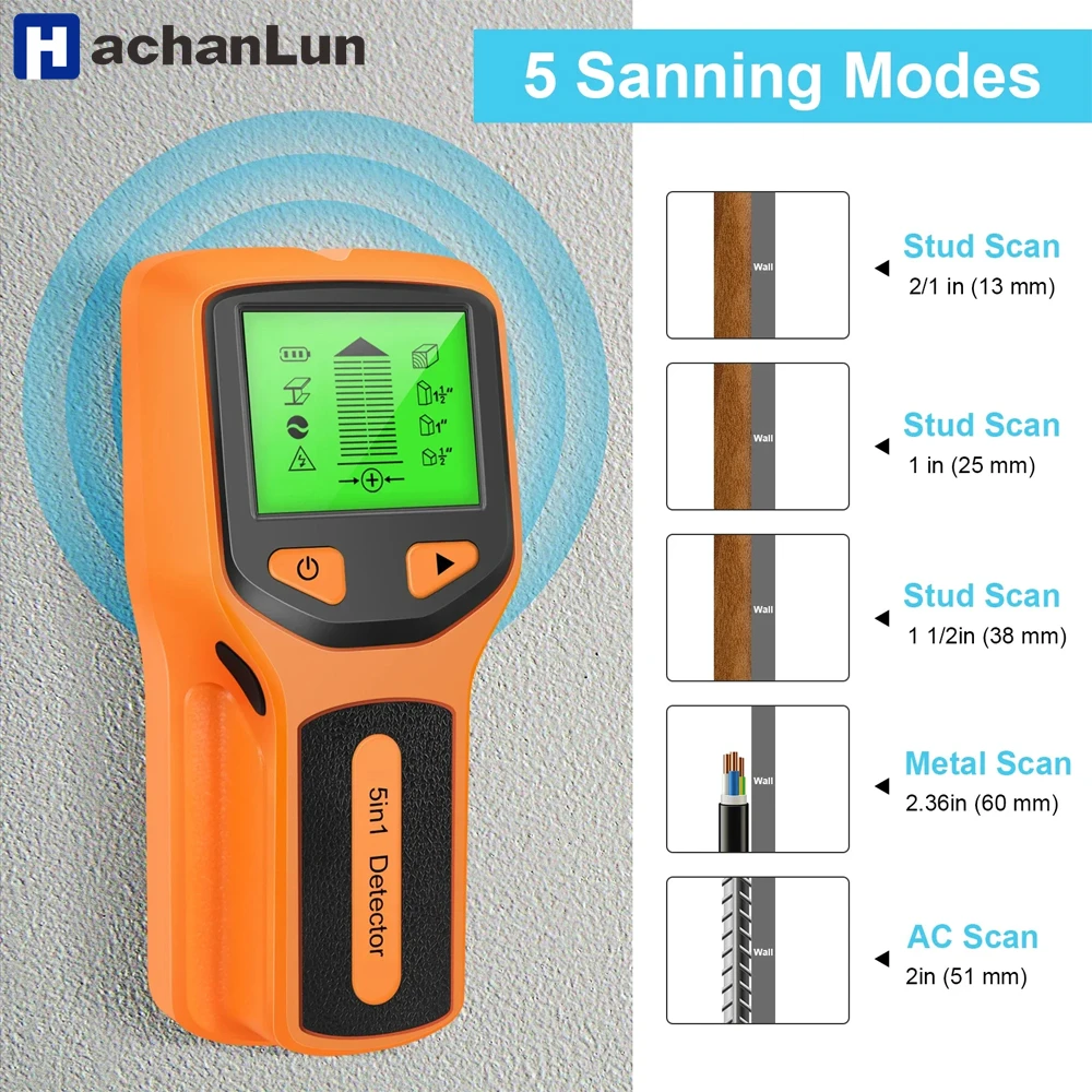 5 In 1 Metal Detector Wall Detector Wall Backlight Wall Stud Thickness Gauge Finder Electronic Wall Scanner Gold Finder