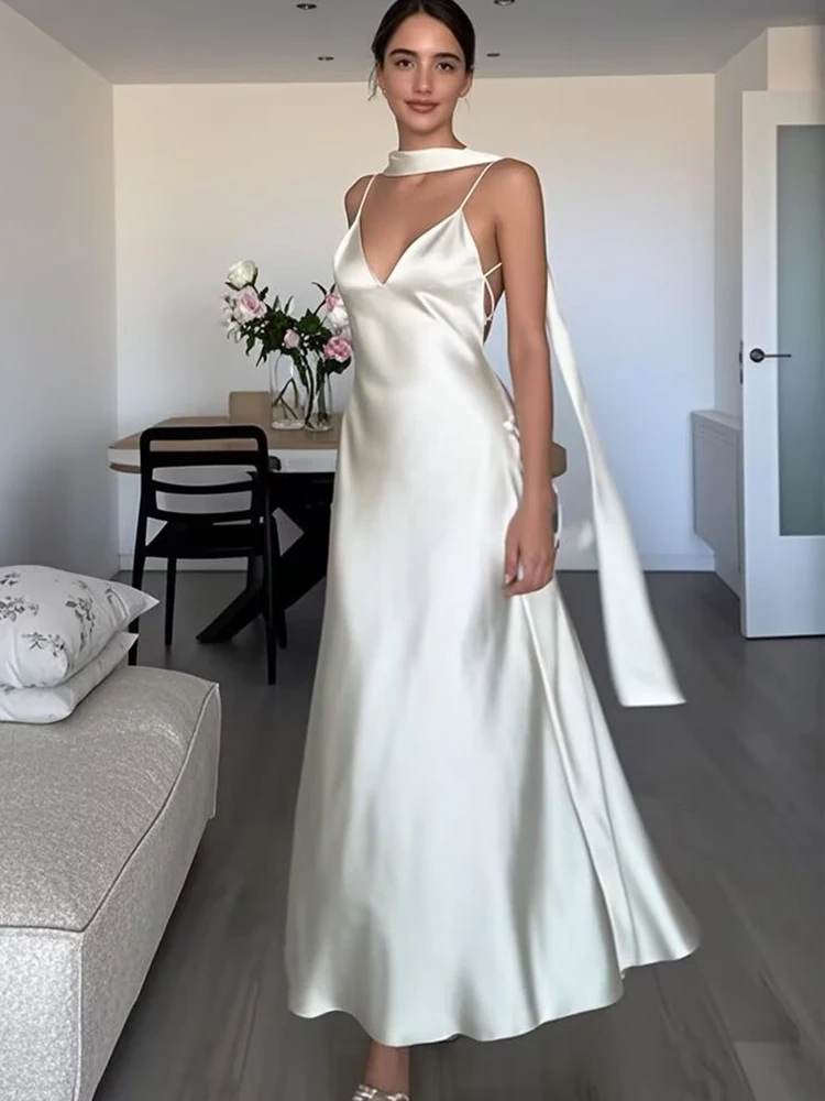 Talenza 高級サテンイブニングドレスエレガントなノースリーブ背中の開いたホルターロングドレスファッション新しいパーティールック女性ロングドレス