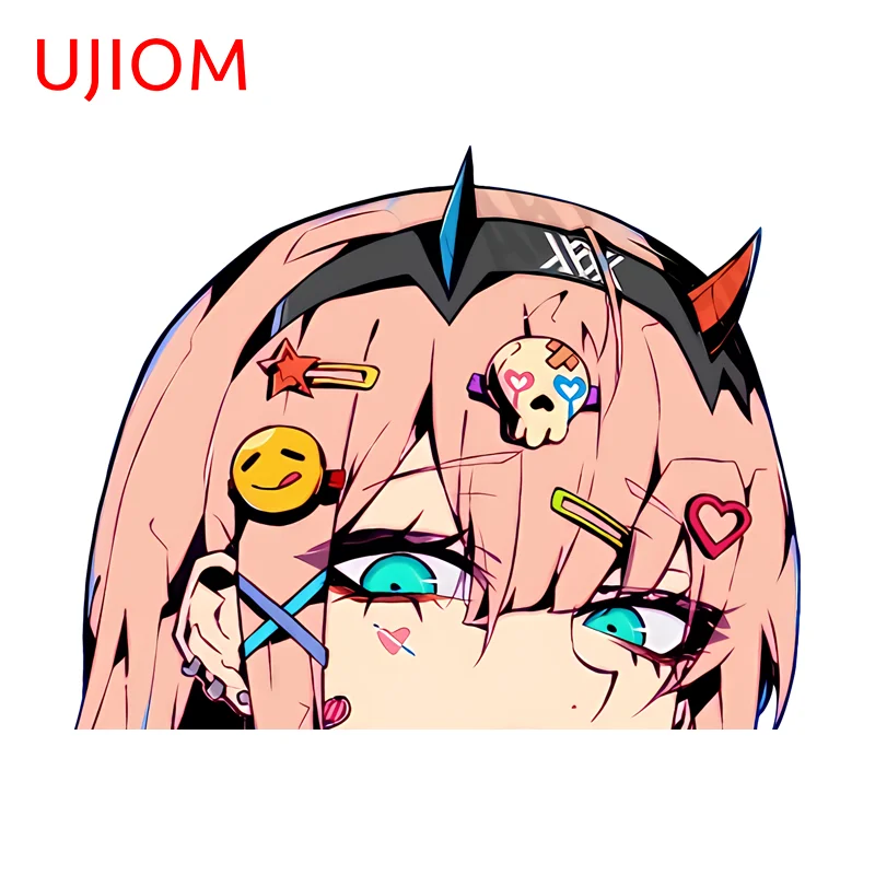 UJIOM Peeking Girl Zero Two Waifu Wall Sticker Interesting Enchanting Occlusion Scratch Glaring Adhesive Decal Smooth Surface