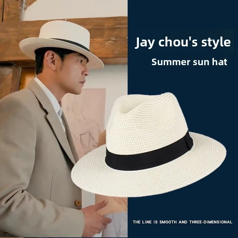 

Lafite Straw Hat Men's French Top Cap Seaside Vacation Beach Jay Chou Sun Protection Handwoven Wide Brim