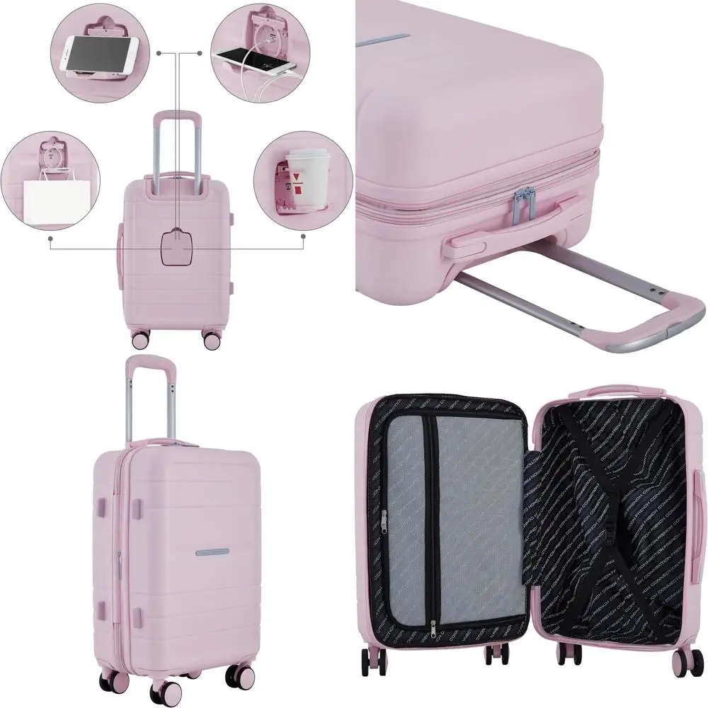 

Carry-On Luggage with Cup Holder & USB Ports, Pink A Boo