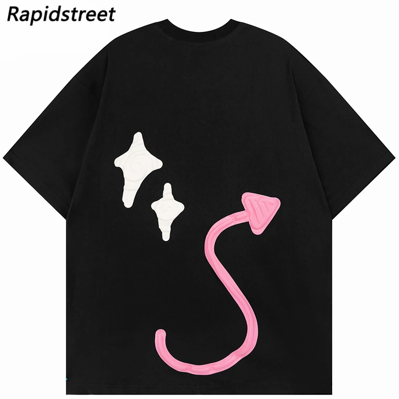 Men T-Shirt Oversized HipHop Streetwear Funny Devil Horn Skull Skeleton Graphic T Shirt Men Japanese Tshirt Summer Tops Cotton