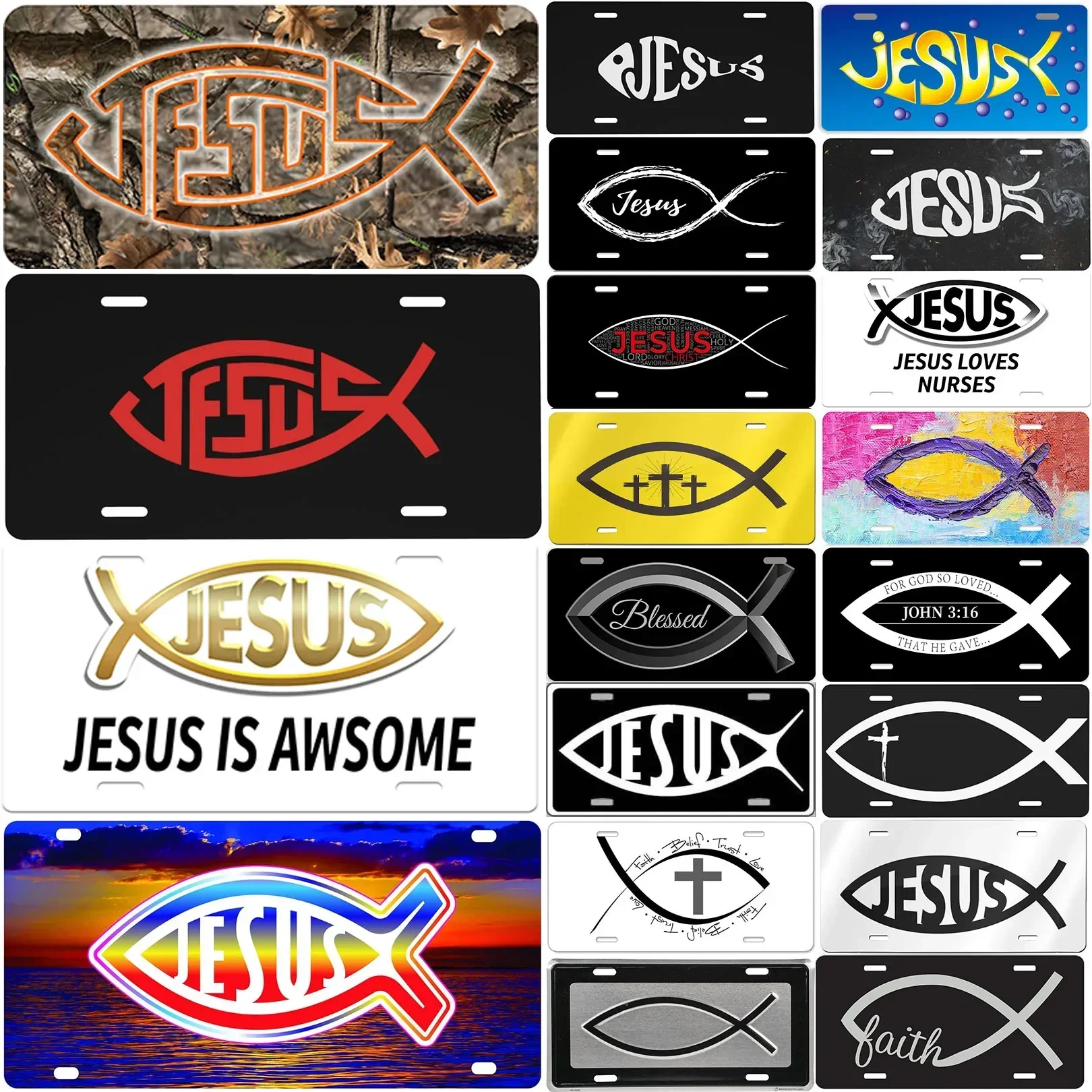 Plaques de Jésus vintage en métal, 18 panneaux pour décoration artistique murale, étiquettes vintage en métal, panneaux automobiles pour 73 bars, club, garage, pub