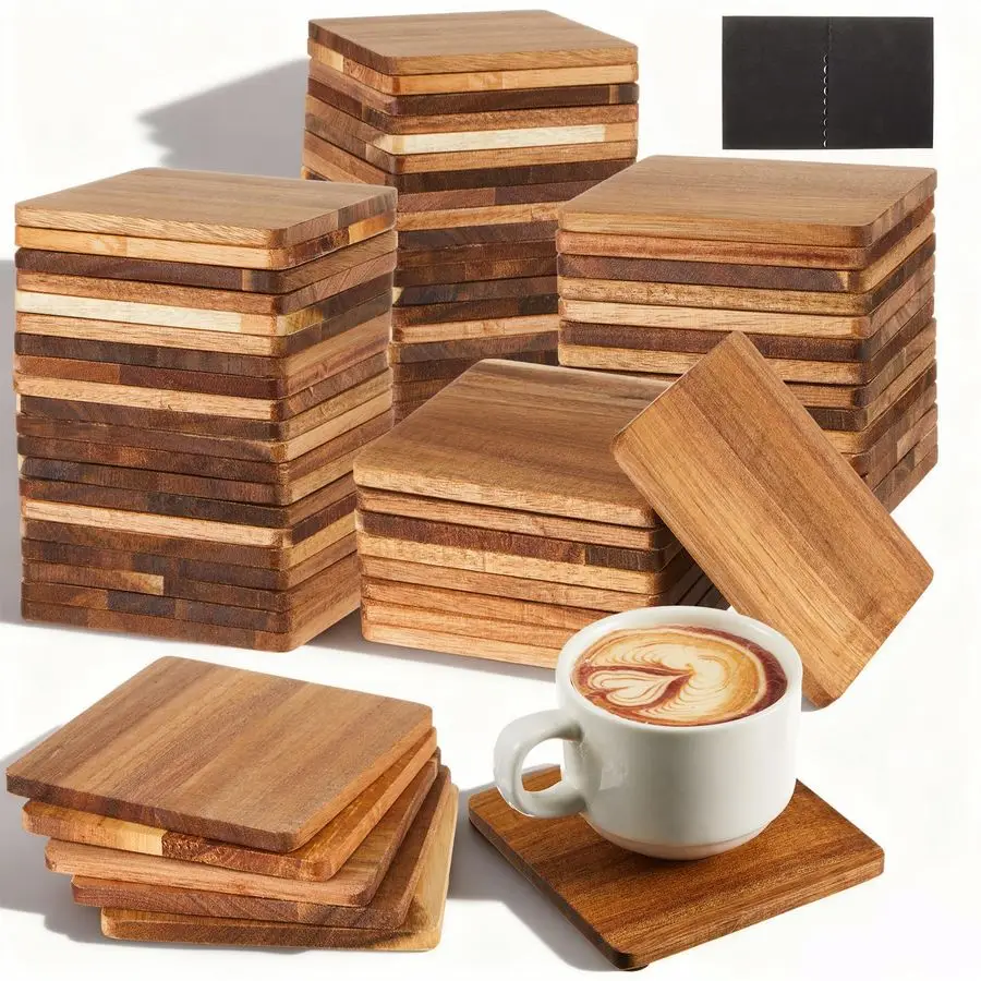 

Pcs Unfinished Acacia Wood Coasters, 4 Inch Square Wooden Coasters for Crafts with NonSlip Silicon Dots for DIY Stained Painting