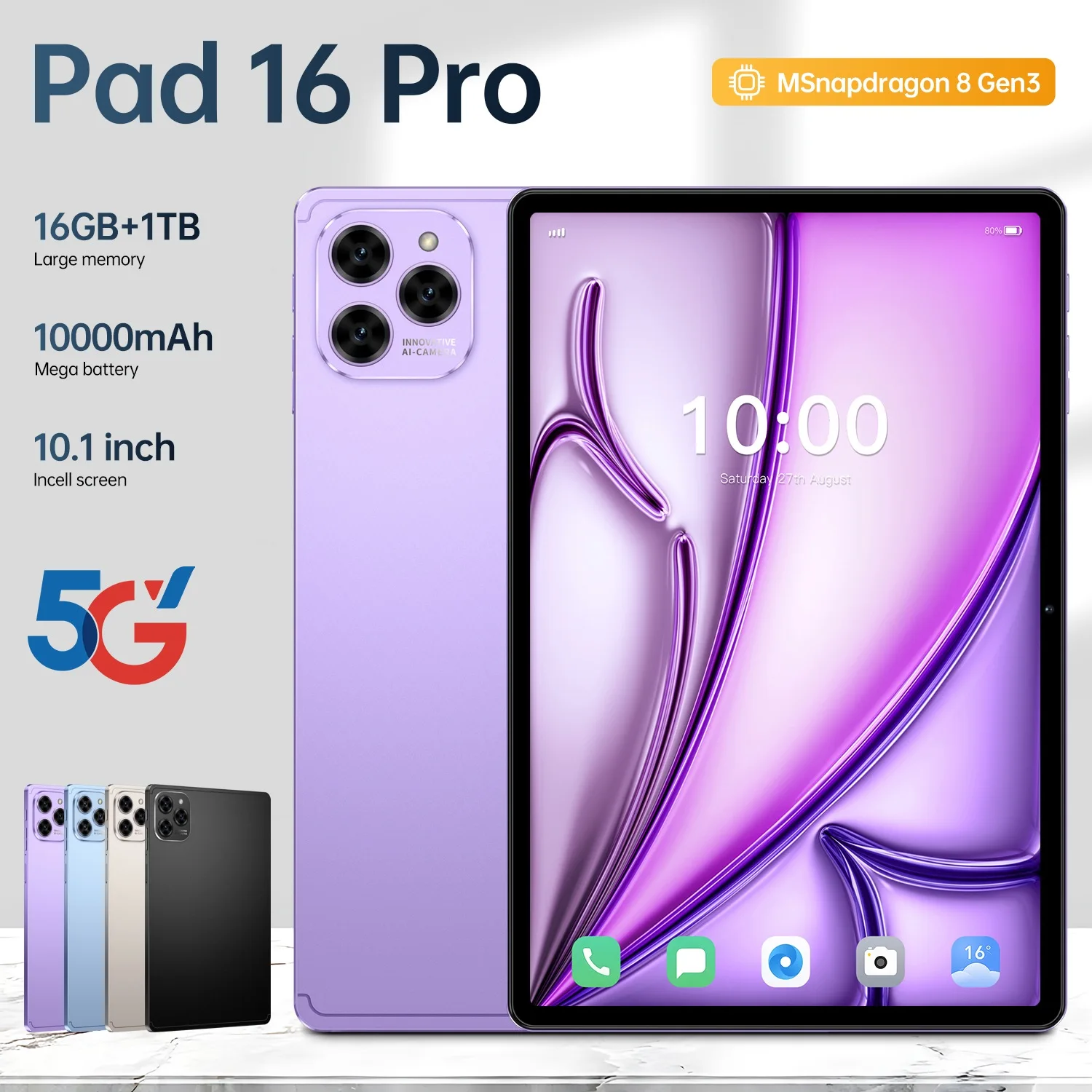 

Original Pad 16 Pro 10.1 Inch 16GB RAM 1TB ROM tablet Android 15 Core Pad Tablet PC Phone Dual Wifi tablette android 10000mah