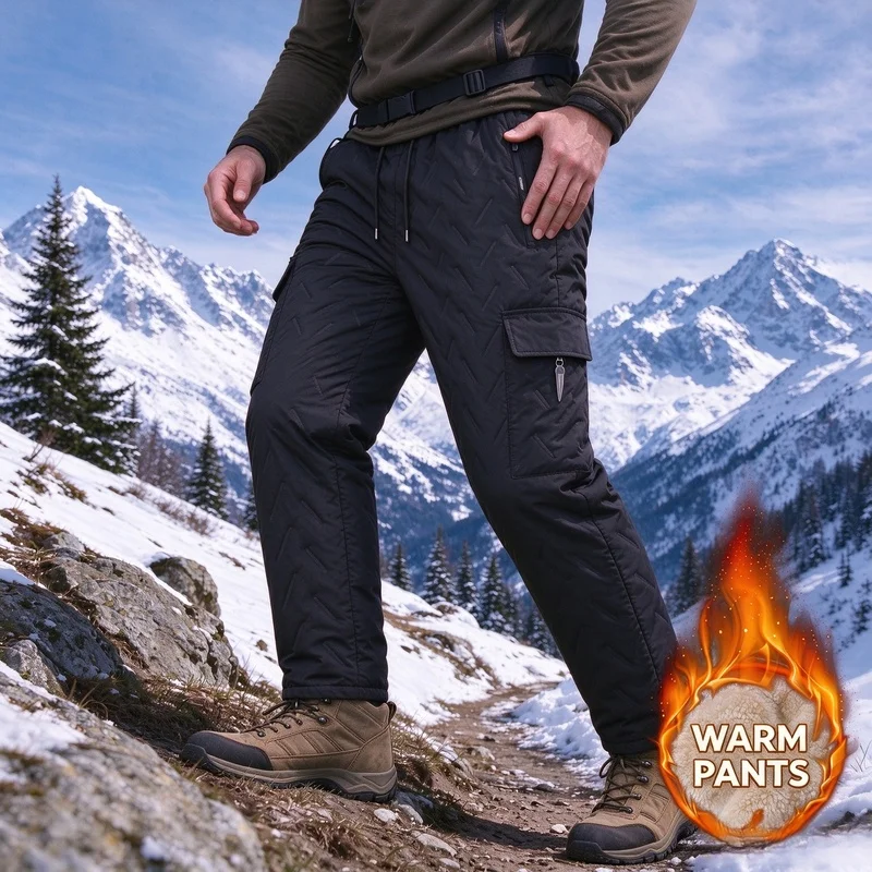 Men's Thick Autumn And Winter Warm Pants With Wool Lining Casual Pants Lamb Wool Lined Outdoor Sports Pants Winter Workwear Pant