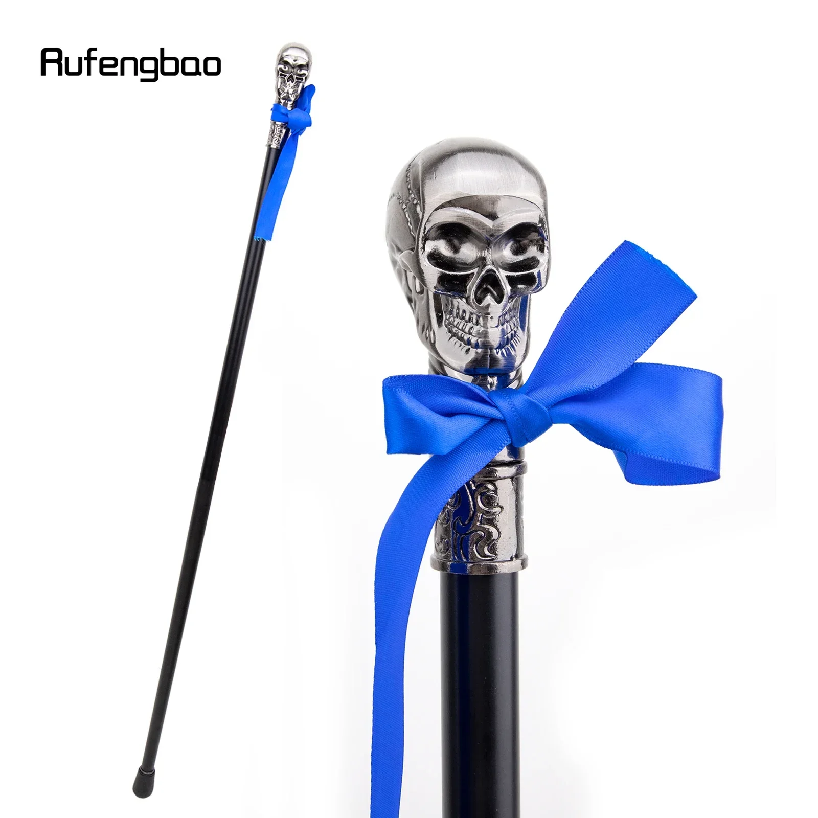 Skull Head with Bow Tie Single Joint Fashion Walking Stick Decorative Cospaly Party Walking Cane Halloween Crosier 93cm