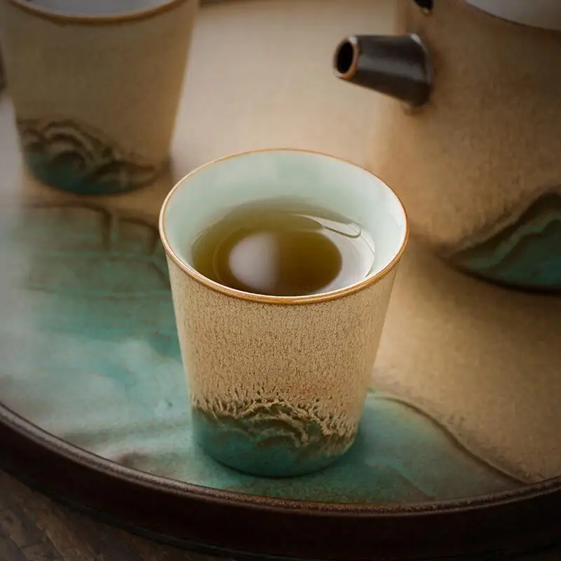 Kiln Changed Bamboo Hat Shaped Ceramic Tea Cup Retro Kung Fu Fragrance Sniffing Single Master Cup Household Decor Gift