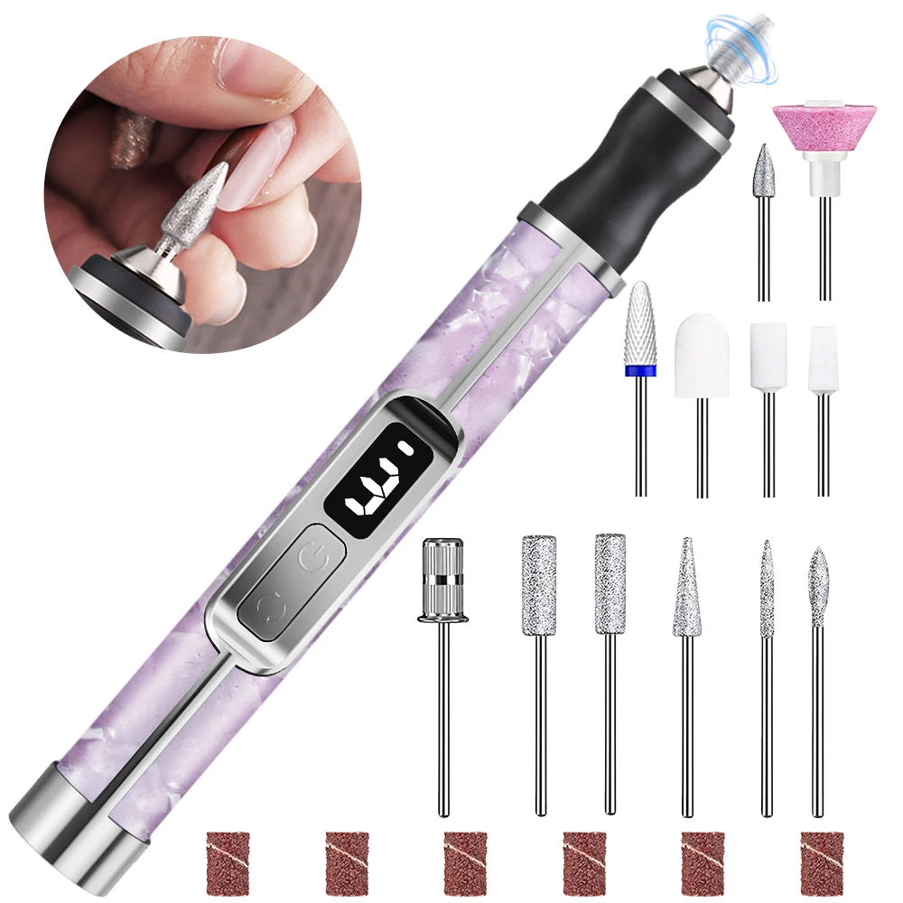 Rechargeable Electric Nail Grinder Nail Polishing Machine - 3 Modes, LED Display & 12 Drill Bits, Nail Drill Tool for Home Salon