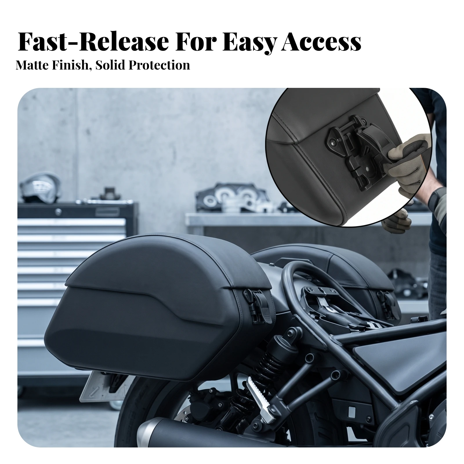 Motorcycle Side Cases with Quick-Release Black Motorcycle Saddlebag Luggage for Commuters, Daily Commuting