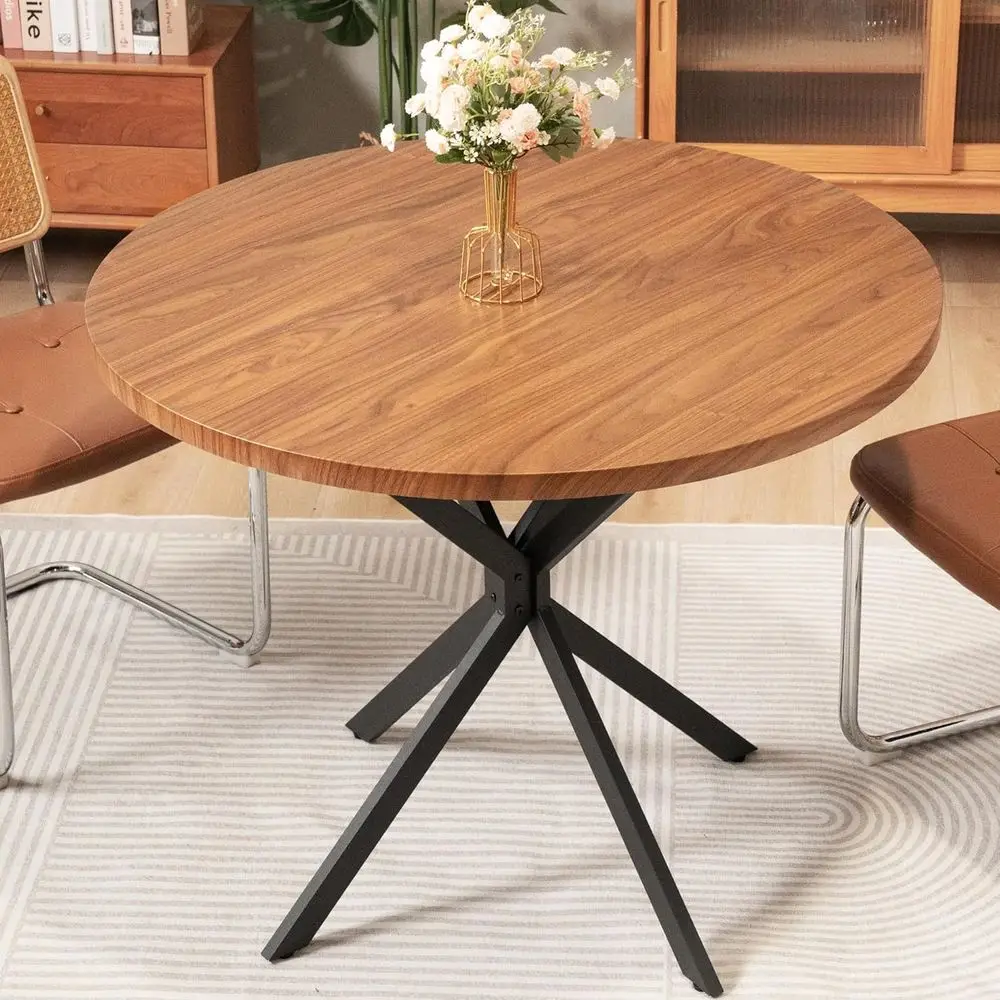 

Modern 39 Round Dining Table for 4-6, Thickened MDF Top & Sturdy X Metal Base, Suitable for Home Pub or Kitchen