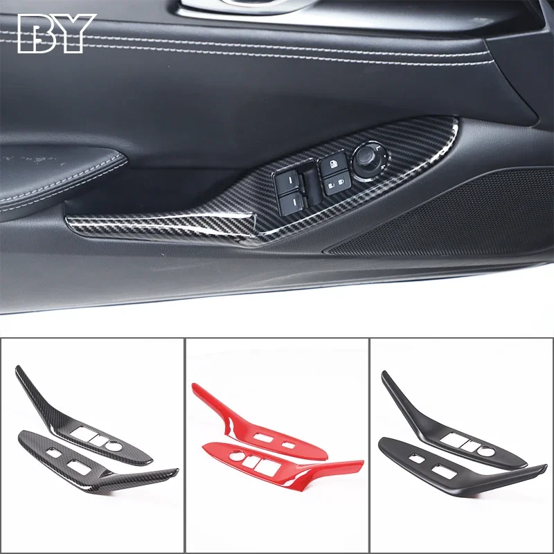 

ABS Carbon Fiber Car Glass Lift Button Frame Cover Sticker For 2016-2023 Mazda MX-5 Car Interior Accessories 2Pcs