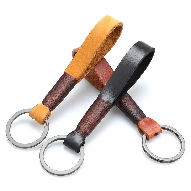 Classic Handmade Real Cowhide Rope Leather Keychain Lanyard Key Ring Pendant Car Key Chain Key Accessories