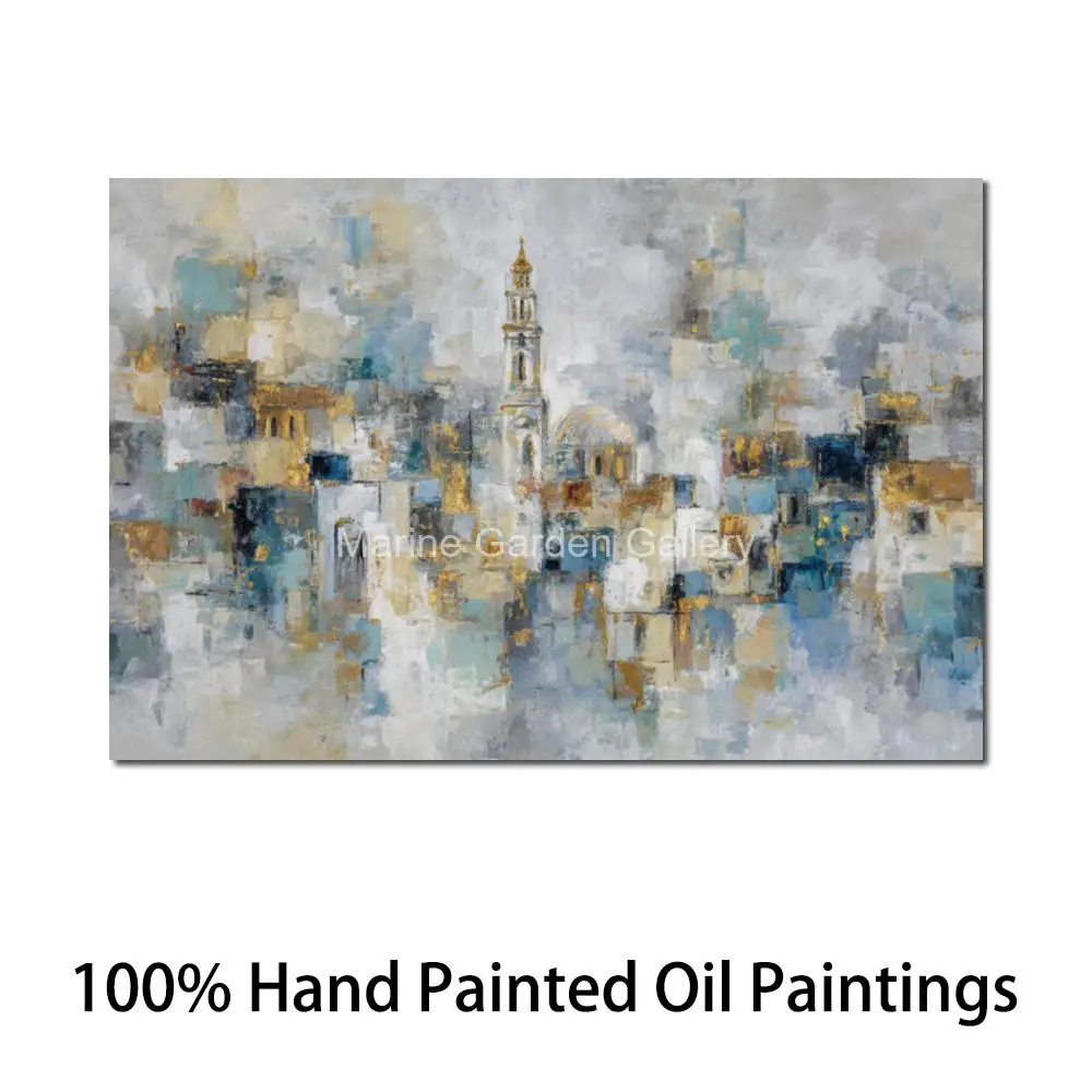 Tower of David Jerusalem Canvas Art Large Abstract Oil Painting Handamde Textured Judaica Wall Piciture for Living Room Decor