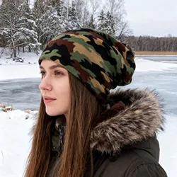 Autumn Winter Thin Multifunction Women Skullies Beanies Camouflage Design Hats For Men Fashion Feminino Scarf HT110