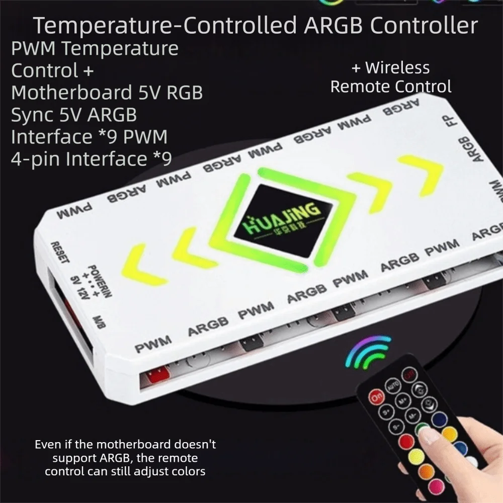 Lüfter-Hub 5V ARGB Lüfter-Hub 9 Anschlüsse SATA-Stromversorgung PWM Lüfter-Controller Magnetisch 3PIN PC-Kühlung Lüfter-Hub Computergehäuse – Detail 11